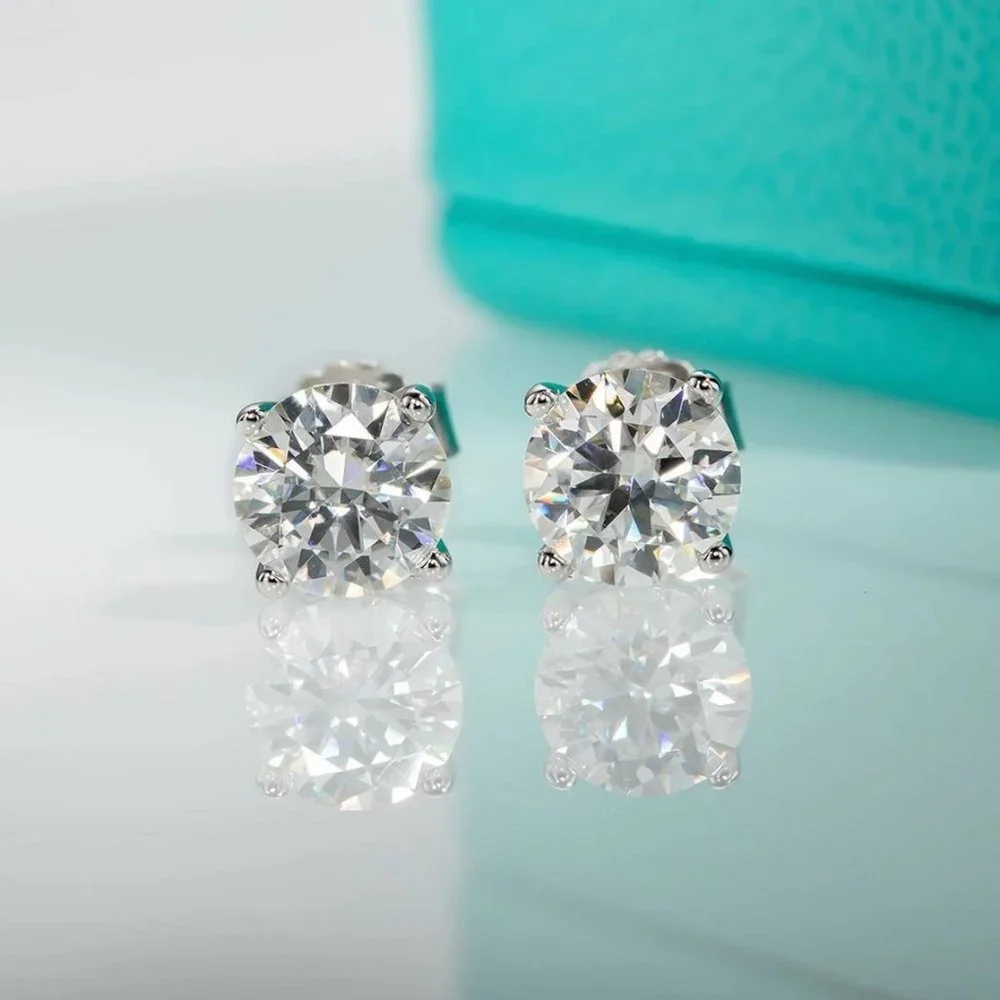Certified Diamond 2ct Round Brilliant Cut Moissanite Stud Earrings NEW - Picture 2 of 4